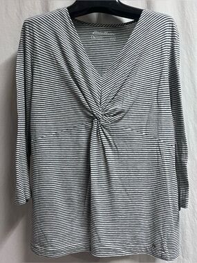 Eddie Bauer Womens Large Striped Twist Front V-neck 3/4 Sleeve Lightweight Top